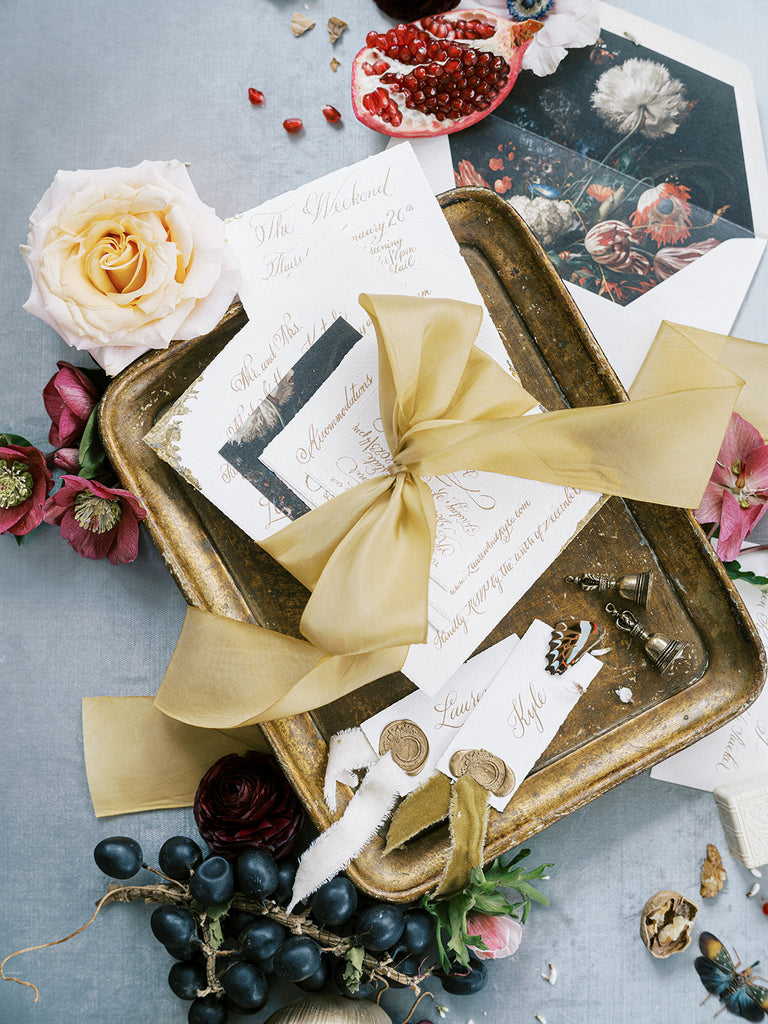 antique gold silk ribbon for wedding invitation