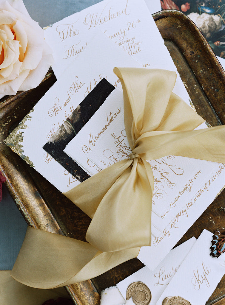 beautiful gold silk ribbon for wedding invitations