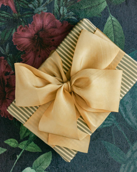 Antique gold silk christmas ribbon for gift wrapping