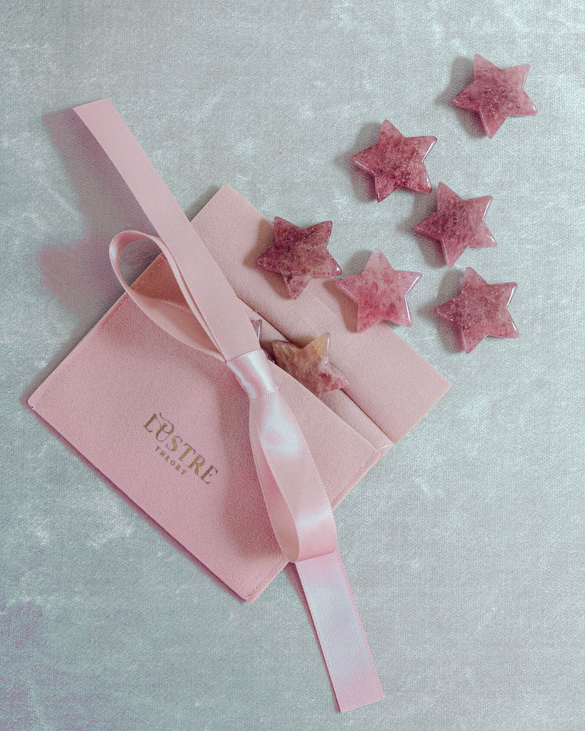 strawberry quartz crystal stars with gift pouch 