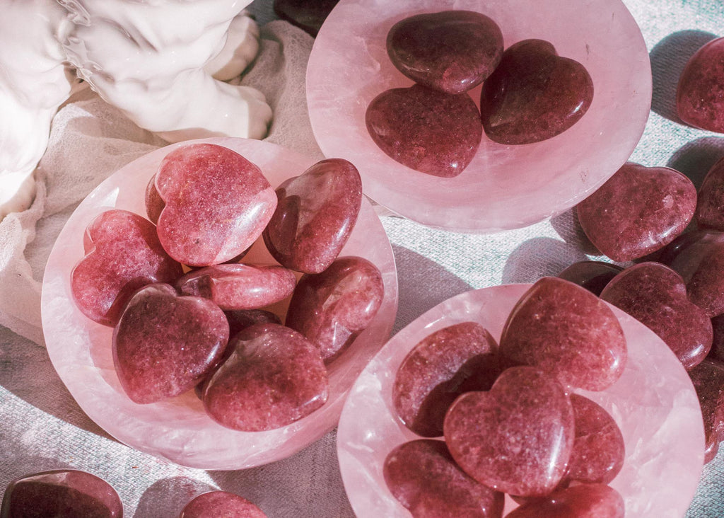 strawberry quartz hearts for valentines day gift