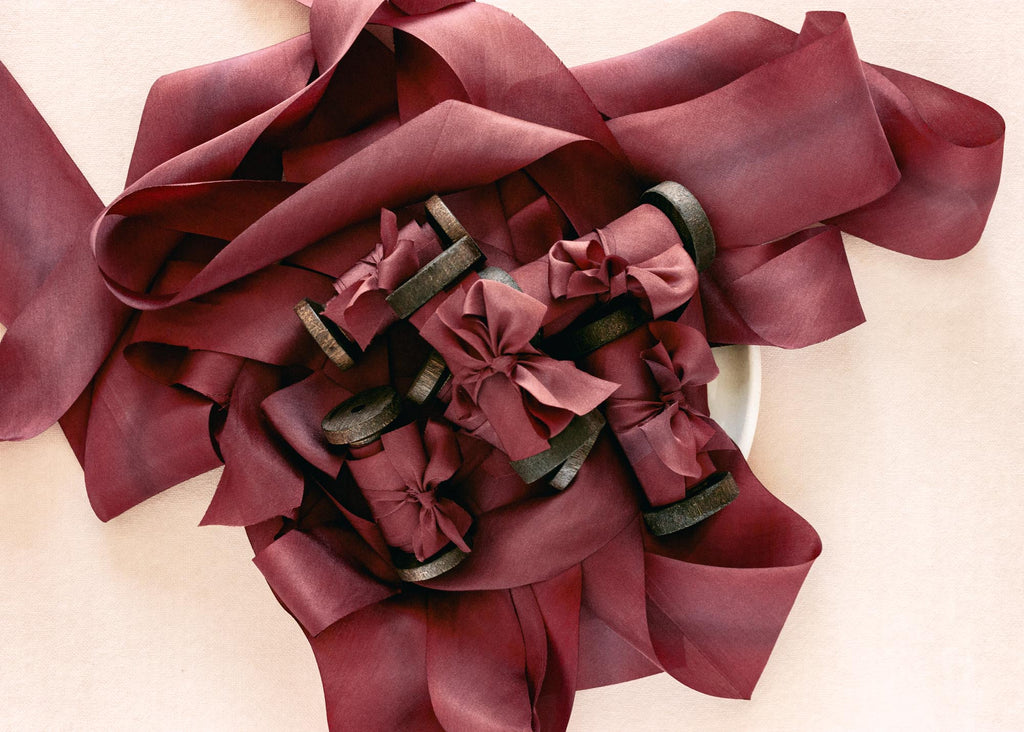 maroon silk ribbon for wedding invitations