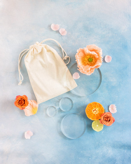round acrylic styling blocks for wedding photography and flat lays
