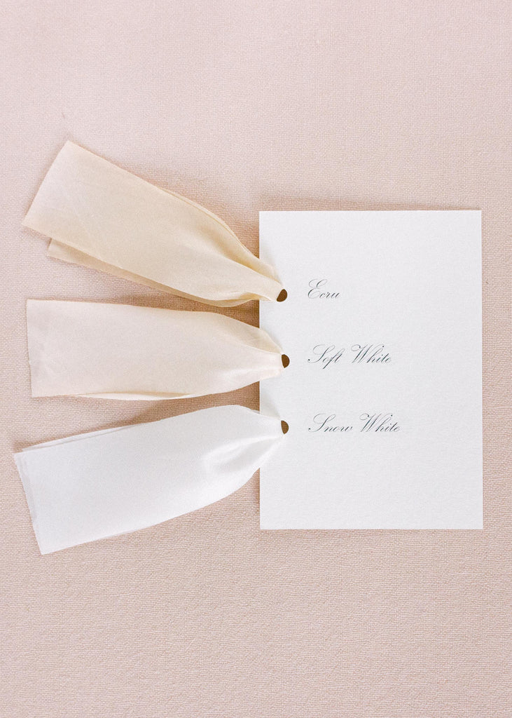 hand-dyed neutral silk ribbon color samples for wedding details