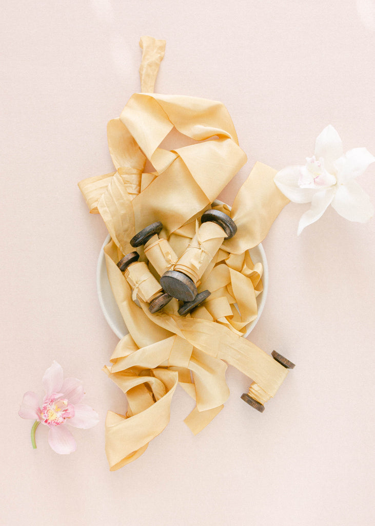 Hand dyed gold silk ribbon for wedding invitation