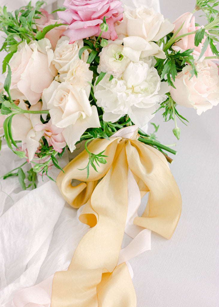 Hand Dyed Antique Gold Silk Ribbon for Wedding Bouquet