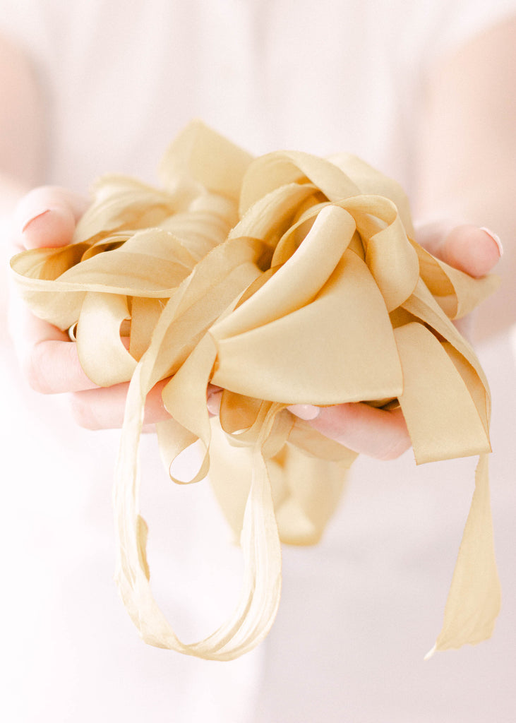 hand dyed Antique Gold Silk Ribbon 