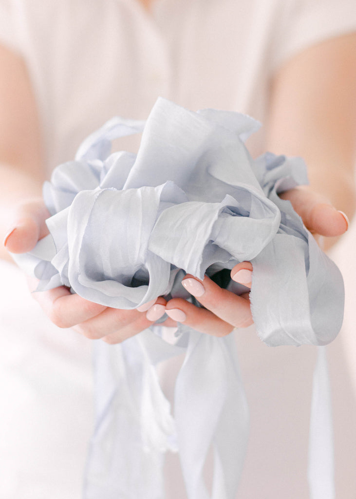 Romantic French blue silk ribbon for wedding invitations, floral arrangements, and handmade wedding crafts
