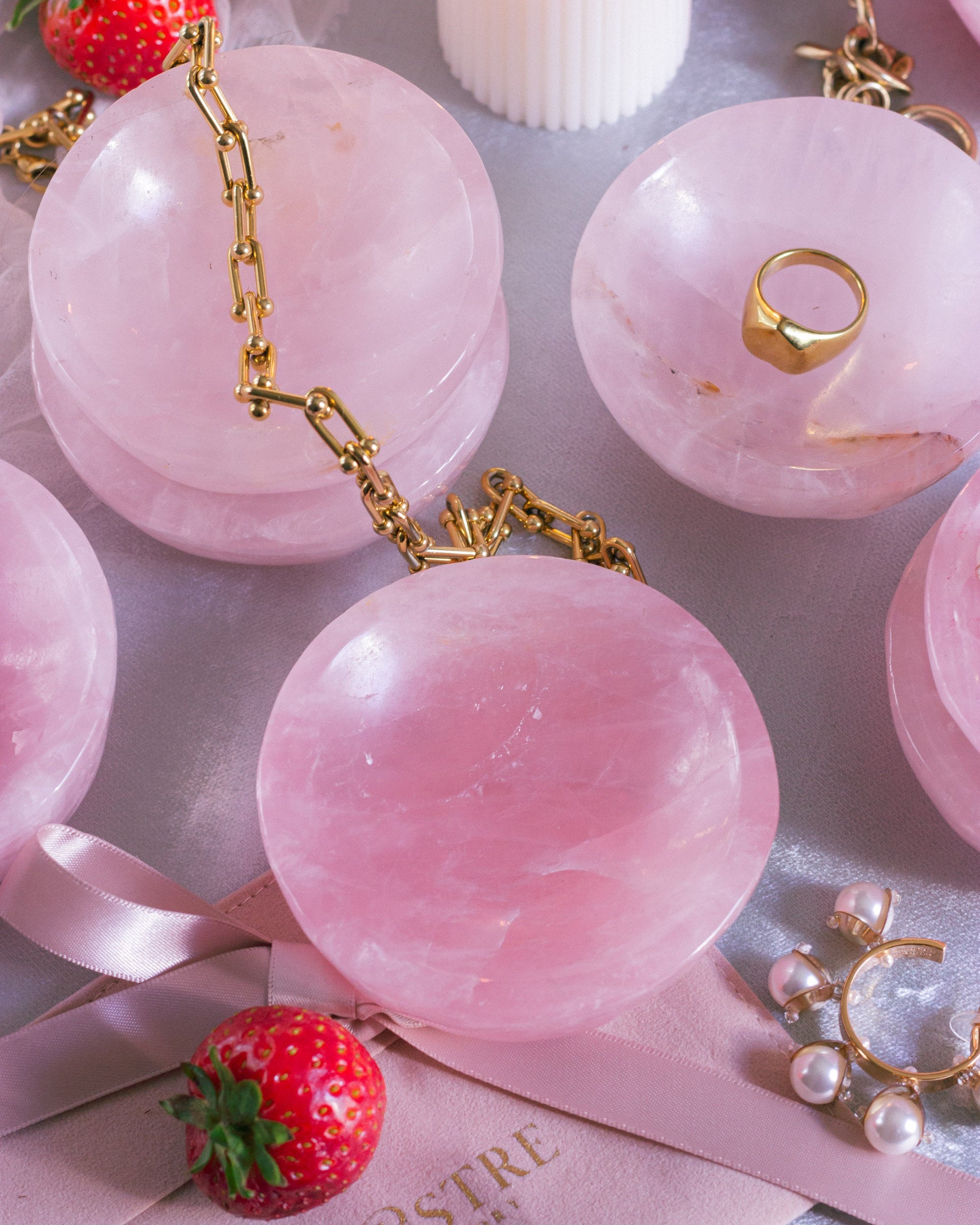 Rose Quartz Crystal Bowl – Pink Crystal Dish - Pink Quartz Trinket